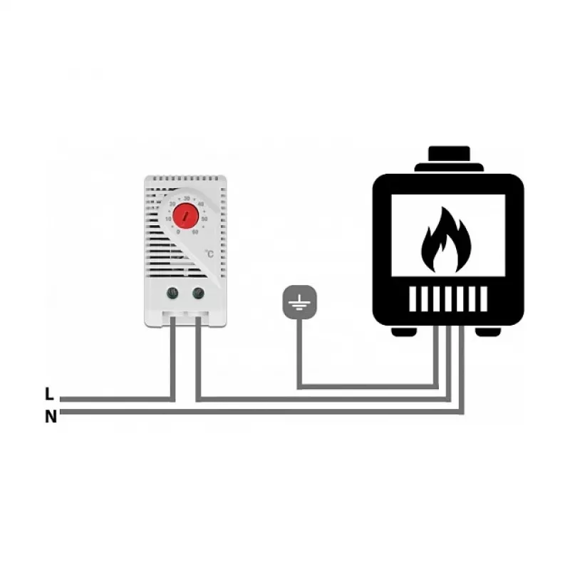 Termostaatti DELOCK 66824, muovikotelo, IP20, 30 W, 250 V, 10 A, 43×60×33 mm, harmaa/punainen