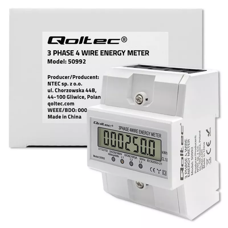 Kolmivaiheinen elektroninen mittari QOLTEC 50992 400V 100A