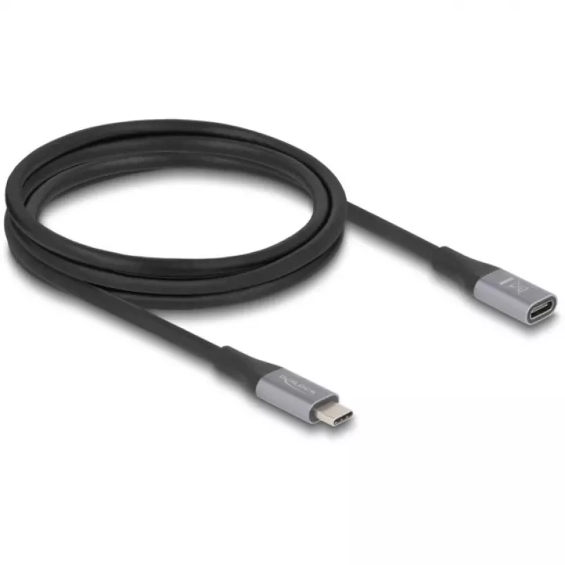 Delock 81202 USB 40 Gbps USB-C -jatkokaapeli, uros – naaras, PD 240 W, 2 m, harmaa