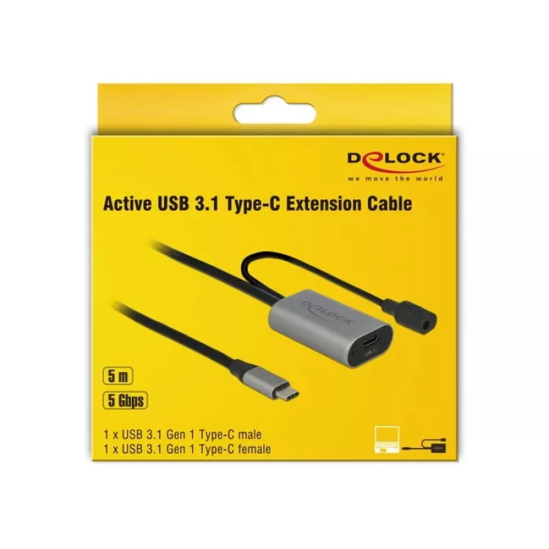 Delock USB-C Aktiivinen jatkokaapeli, 5 m, USB 5 Gbps (USB-20225 / 85392)