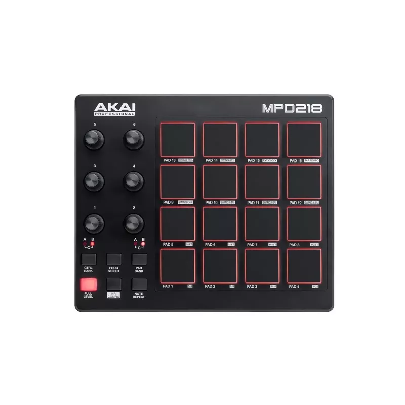 Audiomikseri Akai MPD218 musta 16 padia USB MIDI -ohjain