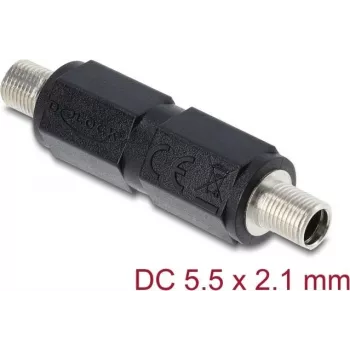 Adapteri DELOCK DC-onttopistoke 5,5 x 2,1 mm liitäntä-liitäntä kierteellä, suora, musta