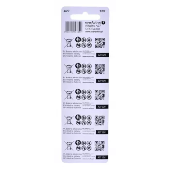 Uudelleenladattava paristosarja everActive 27A5BL, alkalinen 12 V, sylinterimäinen, 5 kpl, 27,3 × 7,62 mm