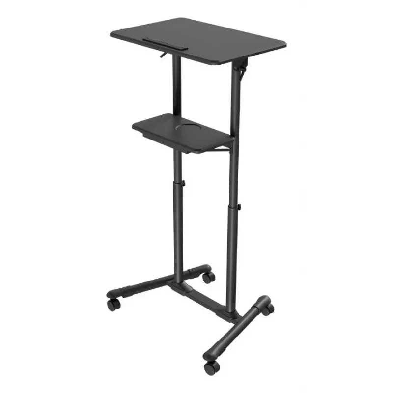 Gembird TVS-DESK-01-BK liikuteltava seisomapöytä pyörillä, säädettävä korkeus 111–134,5 cm, kallistus 30°, enintään 20 kg, musta