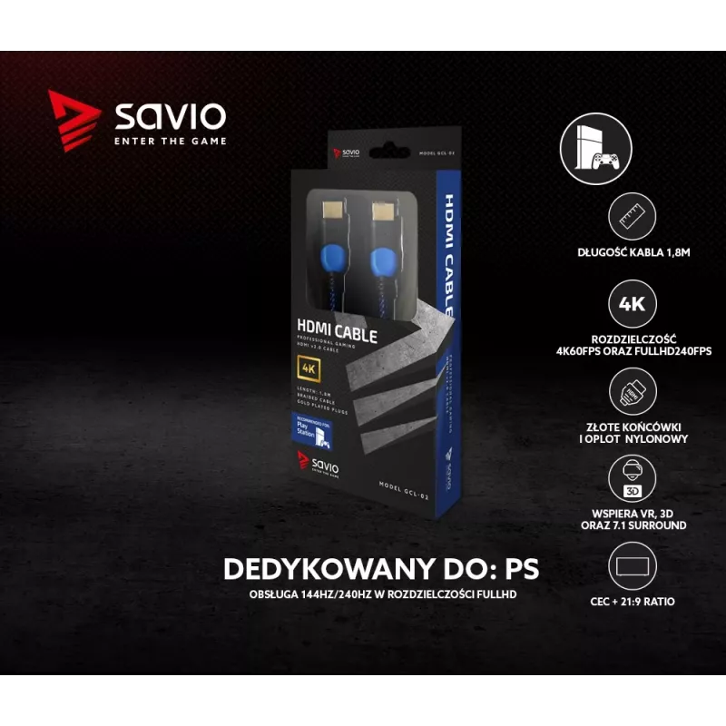 Savio GCL-02 HDMI-kaapeli 1,8 m HDMI Type-A (Standard) musta, sininen