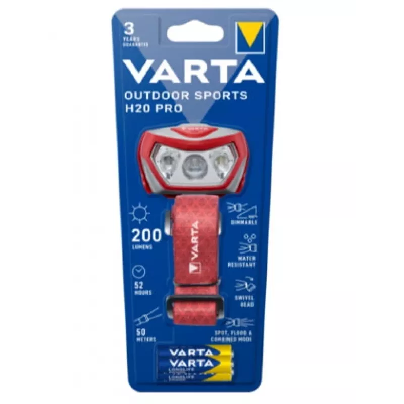 Otsalamppu Varta Outdoor Sports H20 Pro harmaa punainen