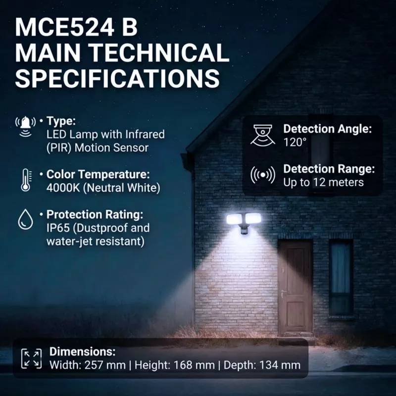 LED-seinävalaisin MACLEAN MCE524 PIR-liiketunnistimella, malli MCE524 B