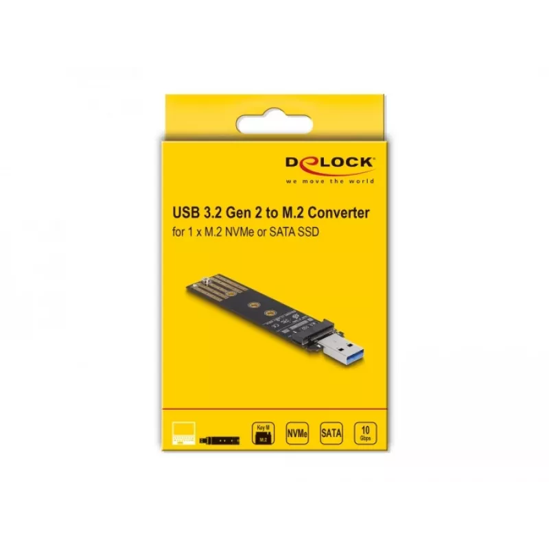 DeLOCK yhdistelmämuunnin M.2 NVMe PCIe- tai SATA-SSD-asemalle USB 3.2 Gen 2 musta