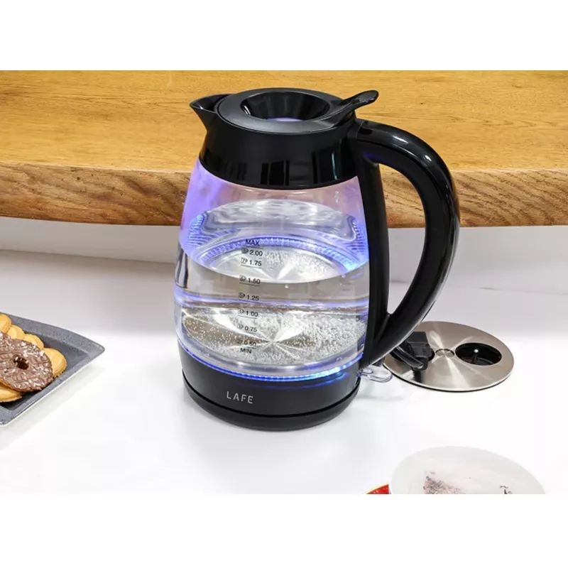 Lafe Essential XL CEG016 lasinen sähkökäyttöinen vedenkeitin, 2 l, 2200 W, musta