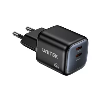 Unitek seinälaturi 2x GaN 45W — 2× USB‑C PD 3.0 ja QC-pikalataus