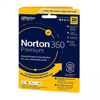 Norton 360 Premium | 10 laitetta | 1 vuosi | 75 GB pilvitallennustilaa | EU | NON SUB |
