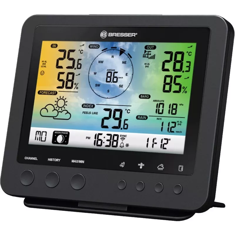 Bresser 7002580 Weather Center 5-in-1 Wi-Fi digitaalinen sääasema ammattilaisanturilla, 5,7″ näyttö, verkkovirta, musta