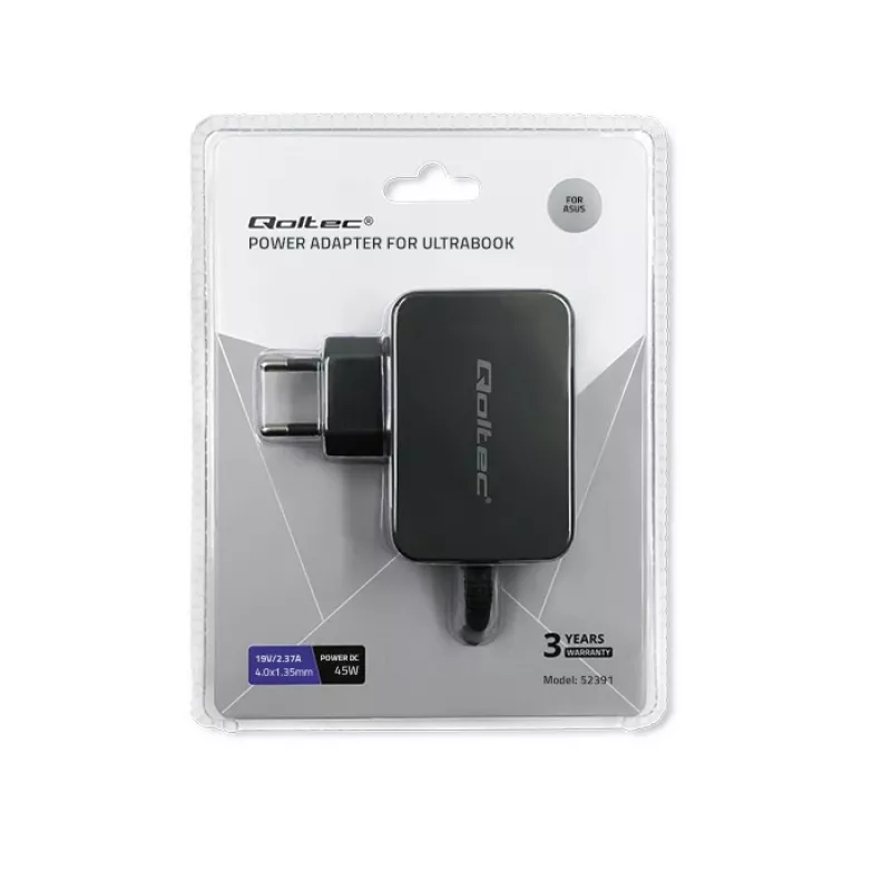Virtalähde QOLTEC 45W 19V kannettaville laitteille — varavirtalähde 45 W 19 V