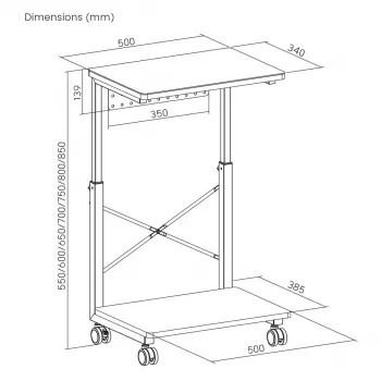 CPU-telakka NanoRS-hyllyllä, maks. 80 kg, korkeussäädettävä 550–850 mm, RS430