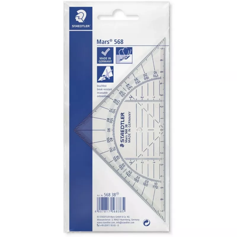 Staedtler Mars 568 38 Geodreieck-piirtokolmio, 16 cm, rikkoutumaton