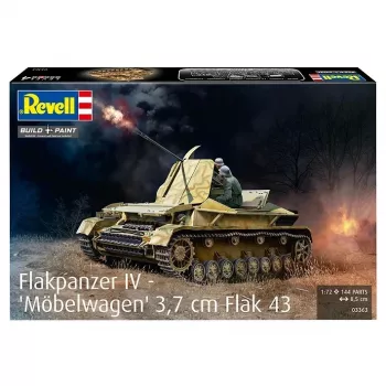 Muovinen pienoismallipanssarivaunu REVELL Flakpanzer IV 3,7 cm Flak 43 mittakaava 1:72