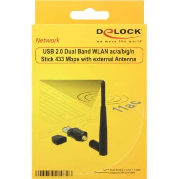 DeLock USB2.0 Dual Band WLAN ac/a/b/g/n -tikki - verkkosovitin - USB2.0 - 802,11b, 802,11a, 802,11g, 802,11n, 802,11ac - musta (12462)