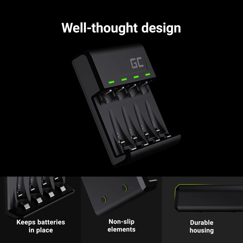 Laturi Green Cell GC VitalCharger 4× AA 2000mAh NiMH-akulla