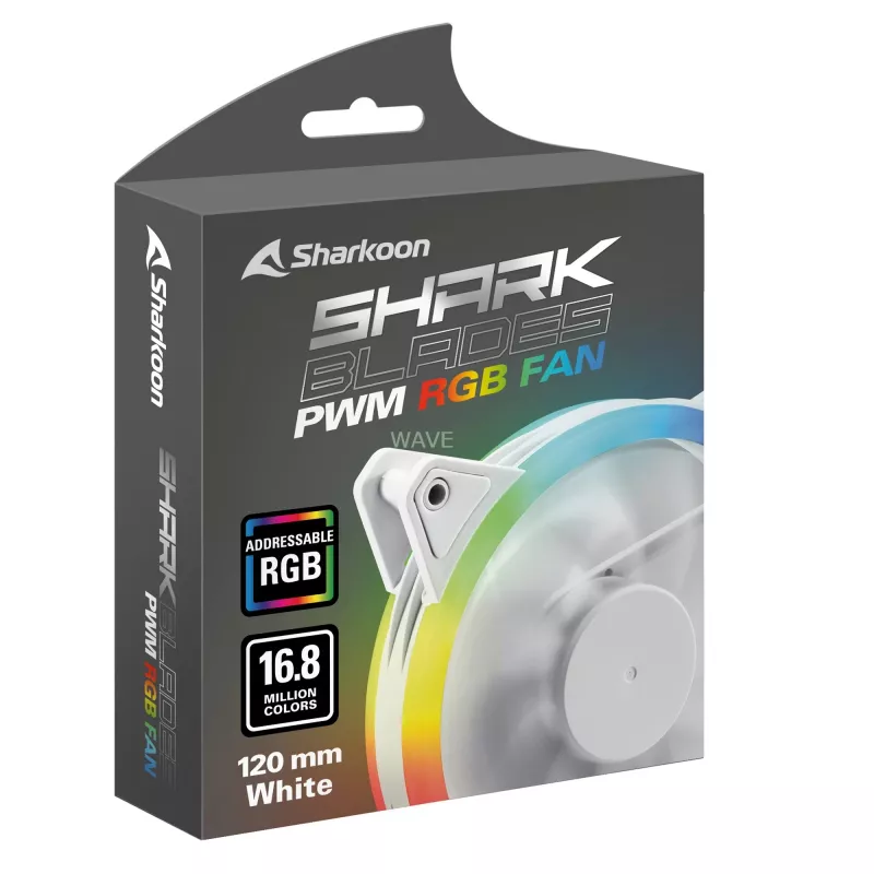 Sharkoon Shark Blades PWM RGB 120 mm koteloetuuletin, 400–1400 rpm, valkoinen