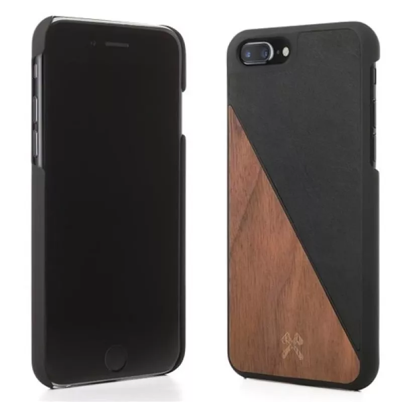 Puinen ja nahkainen suojakotelo Woodcessories EcoSplit iPhone 7 Plus / 8 Plus — pähkinä musta