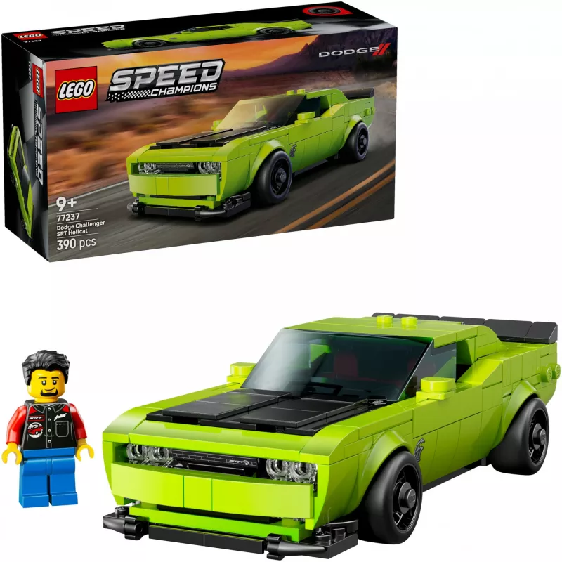 Rakennusleluauto LEGO Speed Champions Dodge Challenger SRT Hellcat 77237 — 390 osaa, 1 minifiguuri, ikäsuositus 9+
