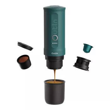 Kannettava espressokeitin OUTIN Outin Nano musta turkoosi — 20 bar, kahvijauhe, 7500 mAh akku, 0,67 kg