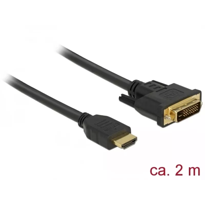 DeLOCK - videokaapeli - HDMI / DVI - DVI-D (M) - HDMI (M) - 2,0 m - kolmoiseristys - musta - peukaloruuvit (85654)