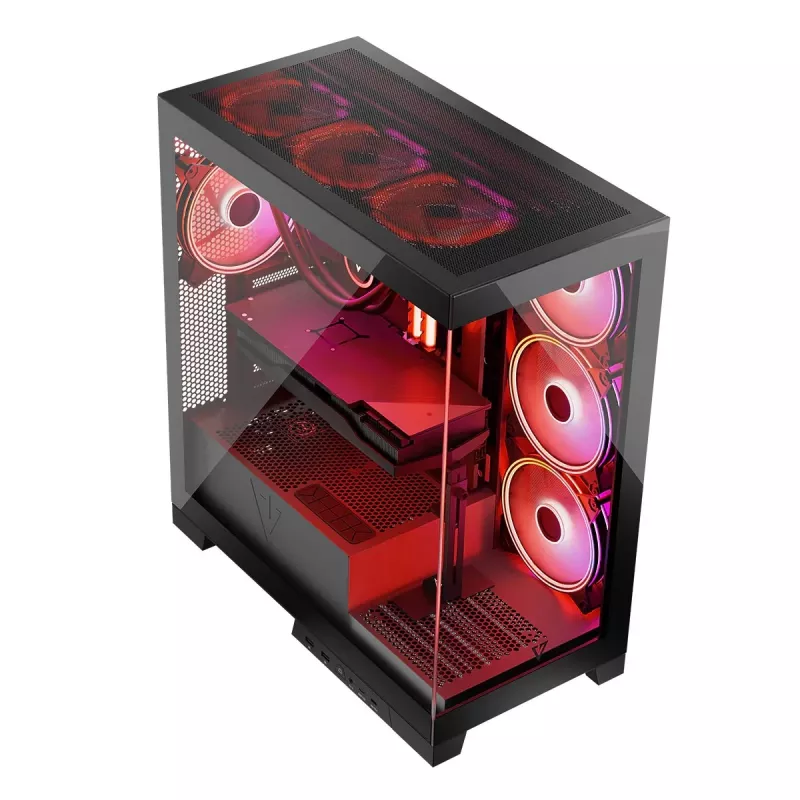 PC-kotelo MODECOM Volcano SPACE APEX ARGB Midi Tower, karkaistu lasi, USB-C, tukee ATX/microATX/Mini-ITX, GPU jopa 430 mm, CPU-jäähdytin jopa 180 mm