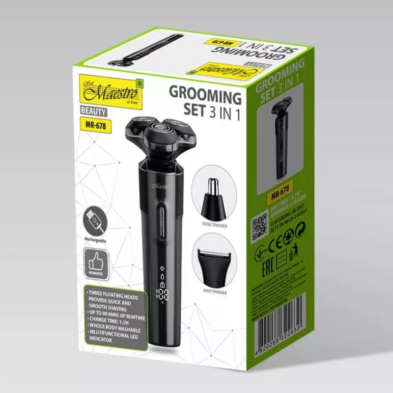 Parranajosarja Maestro MR-678 3-in-1 USB 90 min. ladattava trimmeri parranajokone groomer