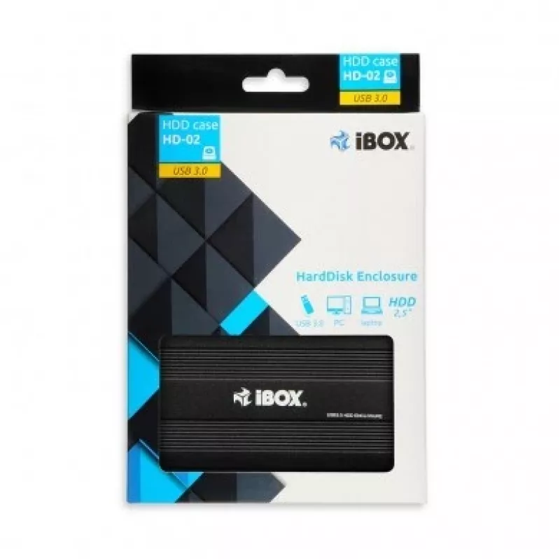 iBOX HD-02 ulkoinen kotelo 2,5 tuuman SATA-levyille, USB 3.0, alumiini, musta
