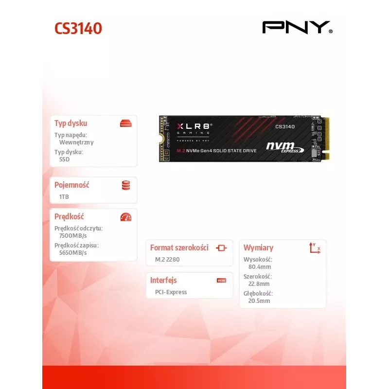 PNY XLR8 CS3140 1 TB M.2 PCI Express 4.0 NVMe 3D NAND