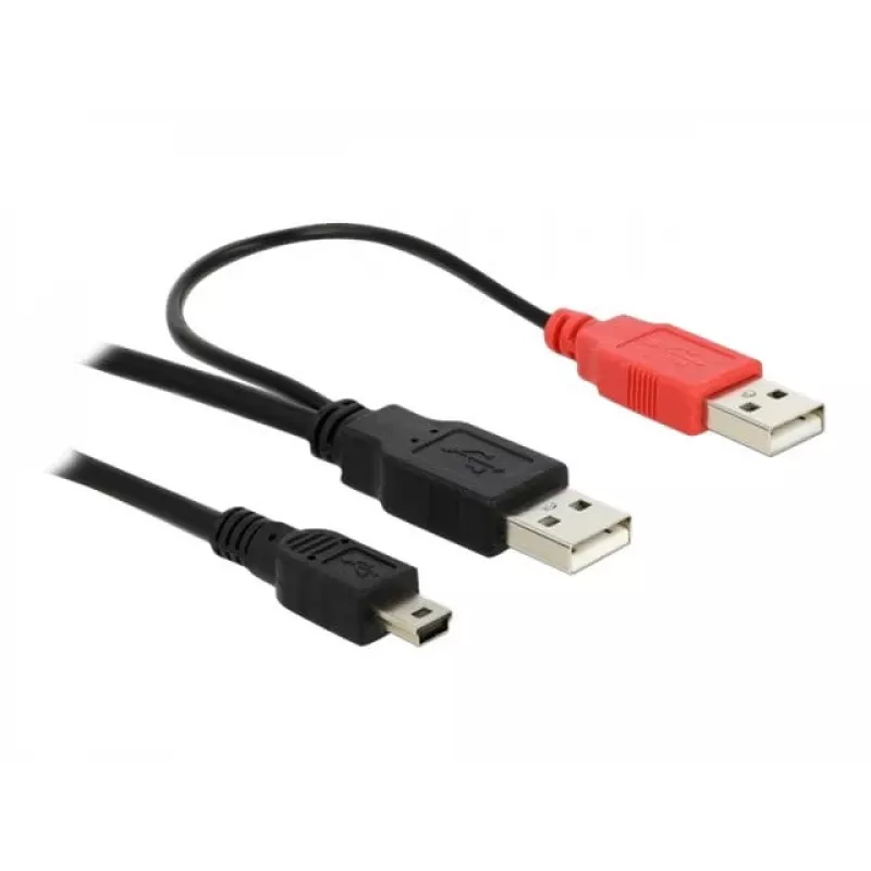 USB-kaapeli DeLOCK 2x USB2.0-A pistoke / USB mini 5-napainen 1 m musta