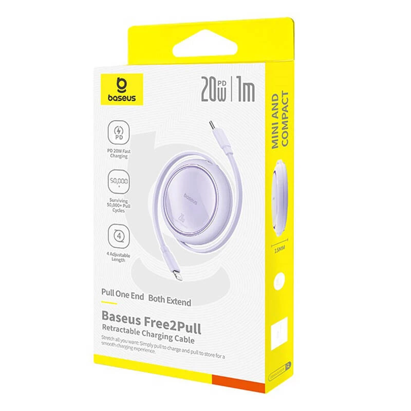 Baseus Free2Pull - 20 W USB-C Lightning vedettävä kaapeli, 1 m (violetti)