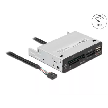 DeLOCK 91708 kortinlukija USB 2.0 sisäinen musta harmaa CF SD MicroSD