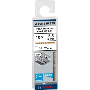 Bosch 2 608 585 875 PRO Stainless Steel HSS-Co kierreporanterät, Ø 2,5 mm, työpituus 30 mm, sylinterivarsi, 10 kpl