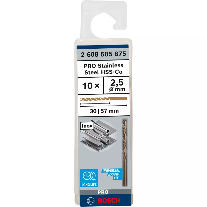Bosch 2 608 585 875 PRO Stainless Steel HSS-Co kierreporanterät, Ø 2,5 mm, työpituus 30 mm, sylinterivarsi, 10 kpl