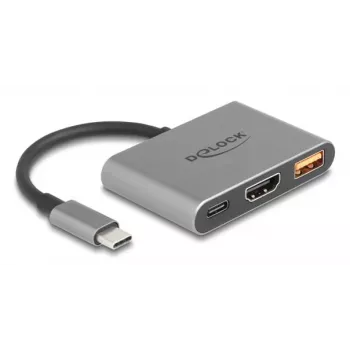 DeLOCK 61071 videokaapeli-sovitin 0,1 m USB Type-C USB Type-C USB Type-A HDMI harmaa