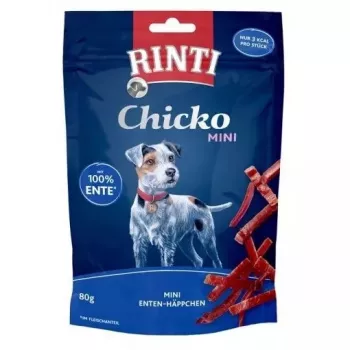 Koiran koulutusherkku RINTI Chicko Mini ankka 80 g — viljaton, ankanmakuisia, 55 % proteiini, pussi
