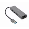 Gembird A-AMU3-LAN-01 USB-A–Gigabit LAN -sovitin 3-porttisella USB 3.0 -keskittimellä, musta