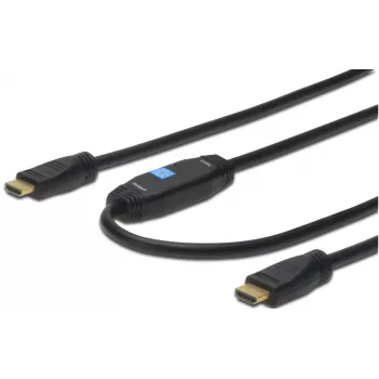 Assmann HDMI High Speed -liitäntäkaapeli. Type-A. vahvistimella. M/M. 40,0 m. aiemmin HDMI 1.3. UL. sininen. kulta (AK-330105-400-S)