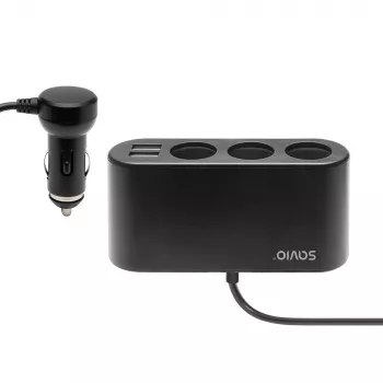 Auto-USB-laturi SAVIO SA-024 — universaali laturi mobiililaitteille, tulo 12–24 V, lähtö 5 V, musta, savukkeensytytin