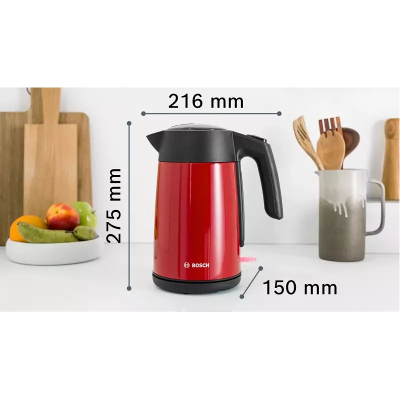 Sähköinen vedenkeitin Bosch TWK7L464 – 1,7 l tilavuus, 2400 W, punainen, muovikotelo