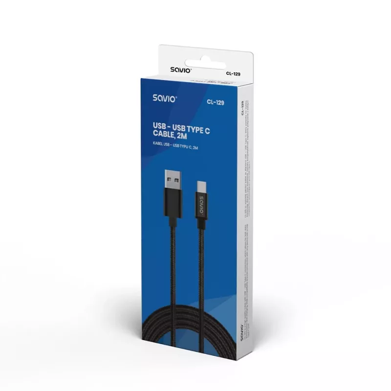 Savio CL-129 USB-kaapeli 2 m USB 2.0 USB A USB C musta