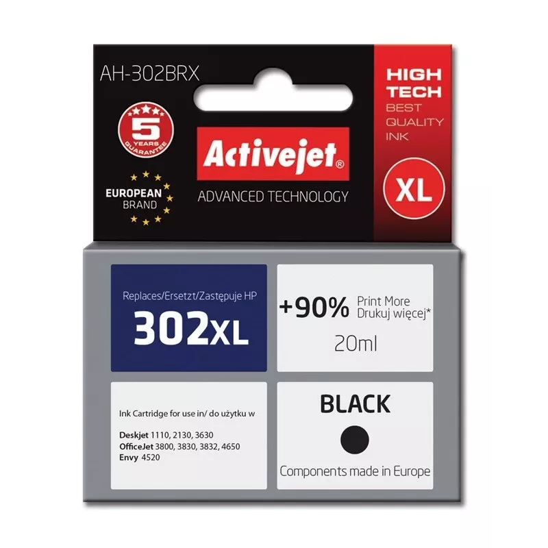 Activejet AH-302BRX muste (korvaa HP 302XL F6U68AE; Premium; 20 ml; musta)