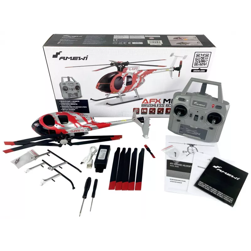 Amewi 25334 AFX MD500E siviili RC-helikopteri, RtF, harjaton, 4-kanavainen, 325 mm