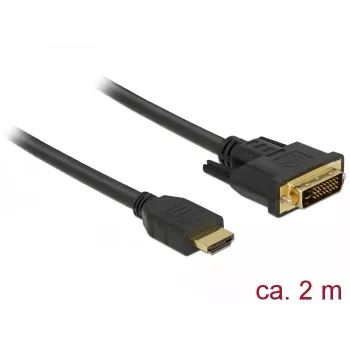 DeLOCK - videokaapeli - HDMI / DVI - DVI-D (M) - HDMI (M) - 2,0 m - kolmoiseristys - musta - peukaloruuvit (85654)