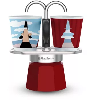 Liesimokkapannu BIALETTI MINI EXPRESS Magritte punainen – malli 0001406, pieni liesiespressopannu
