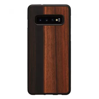 Man and wood -älypuhelinkotelo Samsung Galaxy S10:lle — eebenpuu musta, suojaava puinen takasivu ja iskunvaimennin
