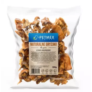 Koiran pureskelutuote PETMEX Schweinestreifen 500 g — luonnolliset sianlihapureskelutuotteet aikuisille koirille, hampaidenhoito, sopii kaikille roduille