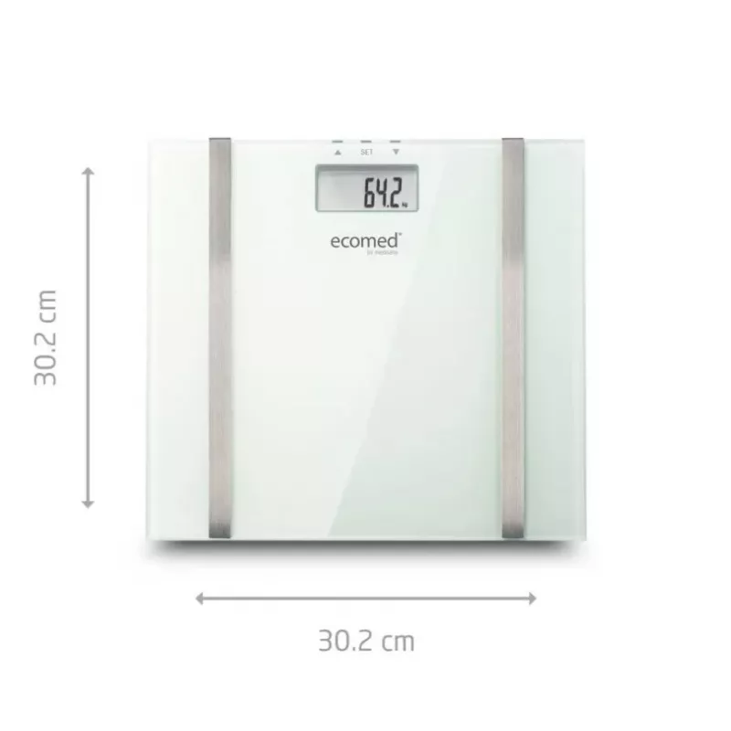 Ecomed BS-70E -suorakaiteen muotoinen elektroninen henkilövaaka, valkoinen